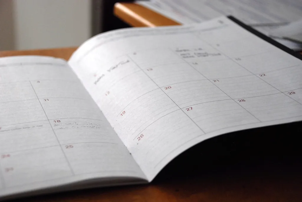 Open planner showing a blank monthly grid