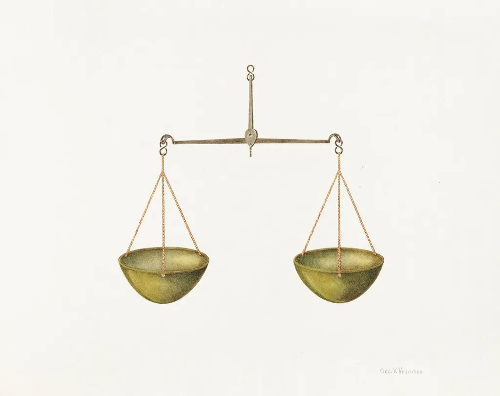 Brass two-pan balance, level