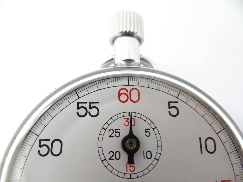 Close-up of a mechanical stopwatch dial