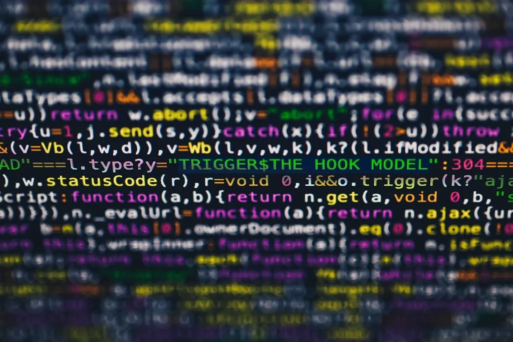 Colour-highlighted JavaScript code displayed on a screen