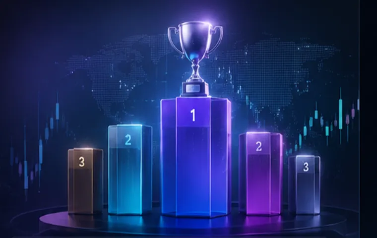Illustration 3D : podium et trophée doré sur fond sombre