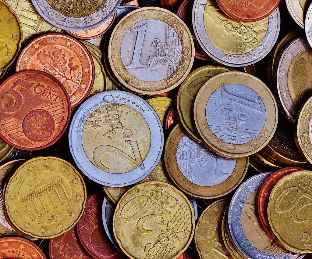 Euro coins seen in extreme close-up