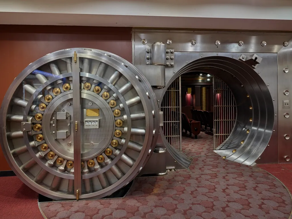 Porte circulaire en acier d'une salle des coffres de banque