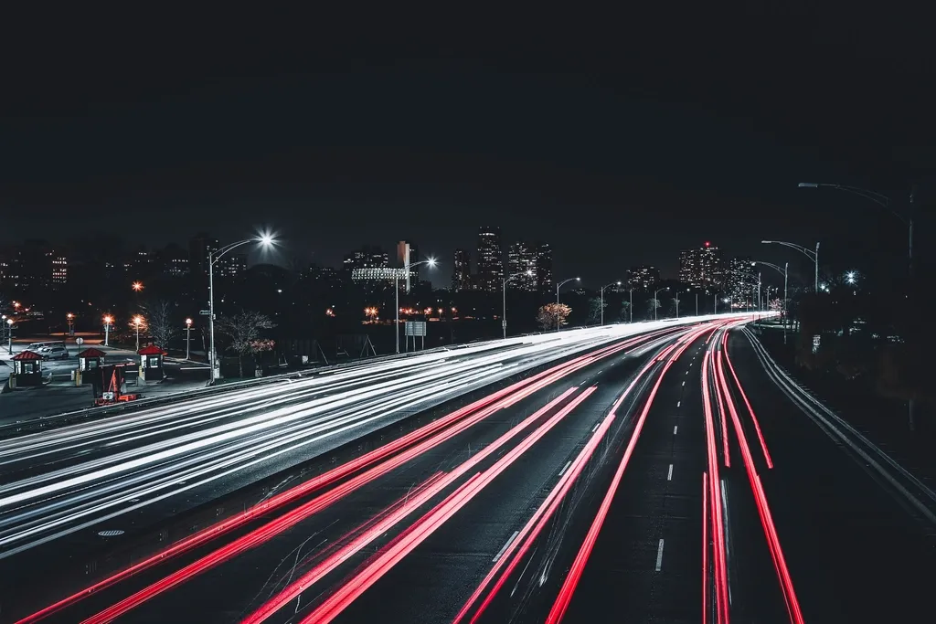 Light trails on a motorway at night